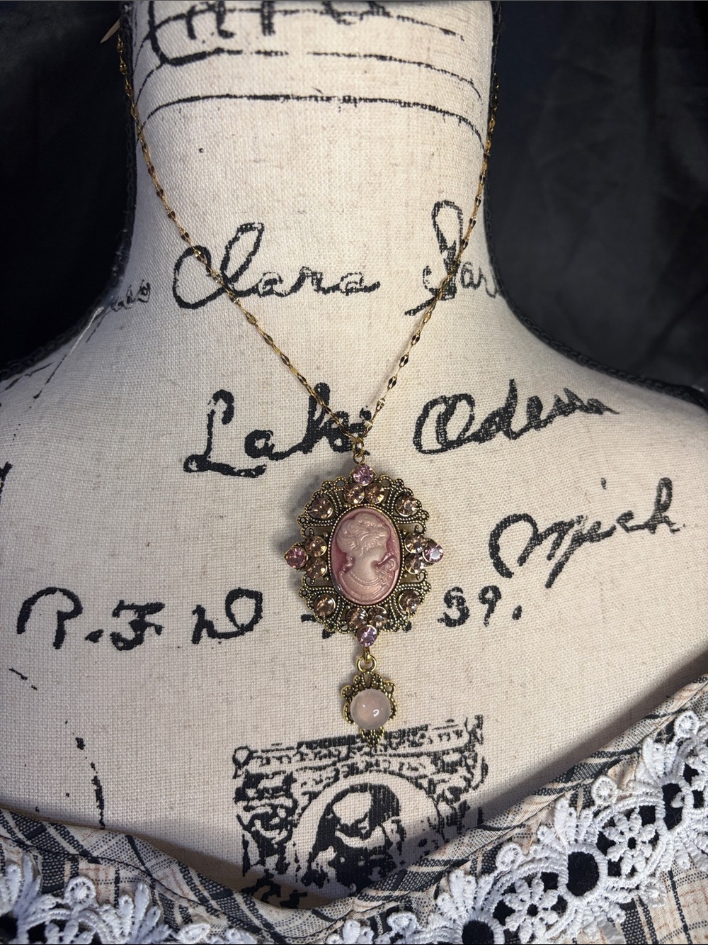 Romantic Cameo Pendant Brooch Converter Rose Quartz Cottagecore French market